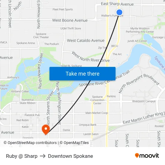 Ruby @ Sharp to Downtown Spokane map
