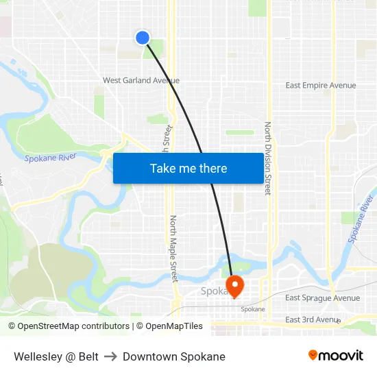 Wellesley @ Belt to Downtown Spokane map