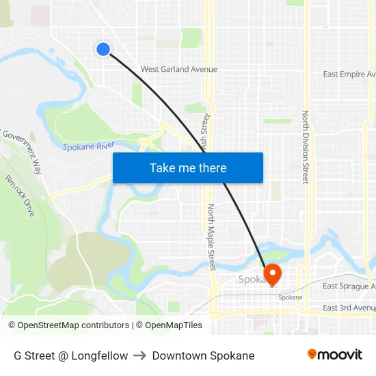G Street @ Longfellow to Downtown Spokane map