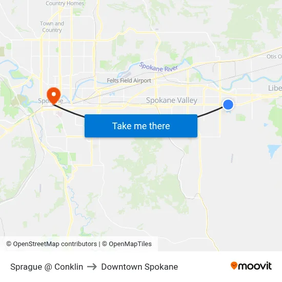 Sprague @ Conklin to Downtown Spokane map