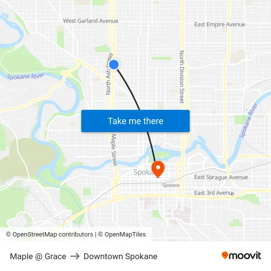 Maple @ Grace to Downtown Spokane map