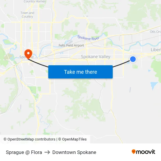 Sprague @ Flora to Downtown Spokane map