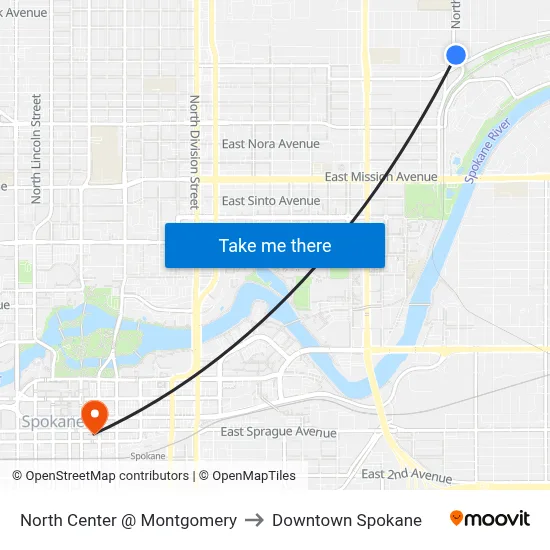 North Center @ Montgomery to Downtown Spokane map