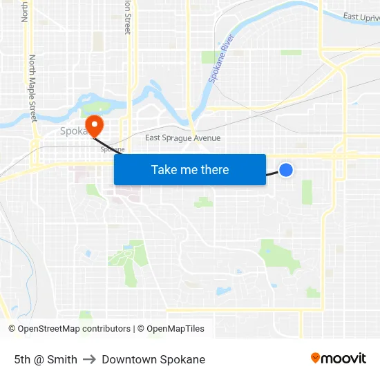 5th @ Smith to Downtown Spokane map