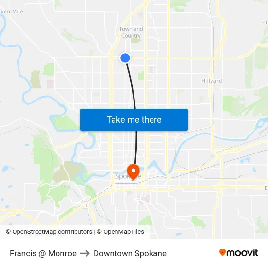 Francis @ Monroe to Downtown Spokane map
