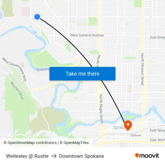 Wellesley @ Rustle to Downtown Spokane map