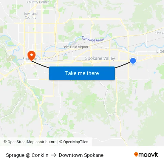 Sprague @ Conklin to Downtown Spokane map
