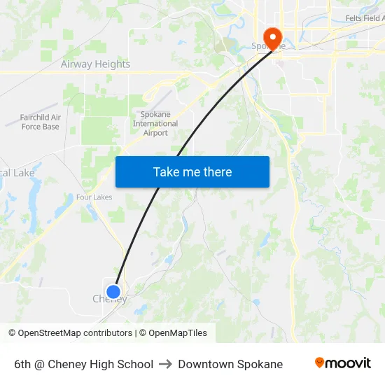 6th @ Cheney High School to Downtown Spokane map