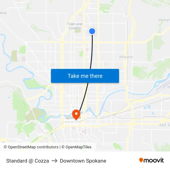 Standard @ Cozza to Downtown Spokane map