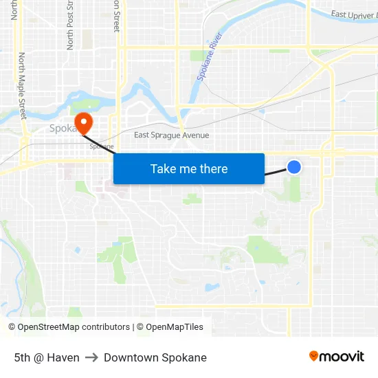 5th @ Haven to Downtown Spokane map