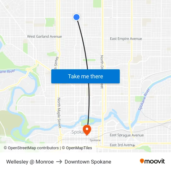 Wellesley @ Monroe to Downtown Spokane map