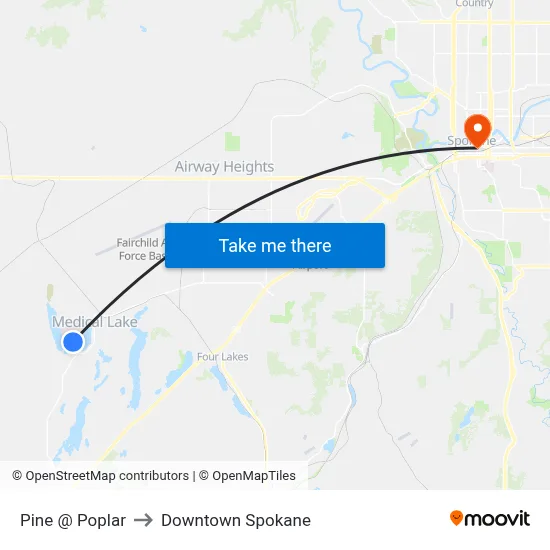 Pine @ Poplar to Downtown Spokane map