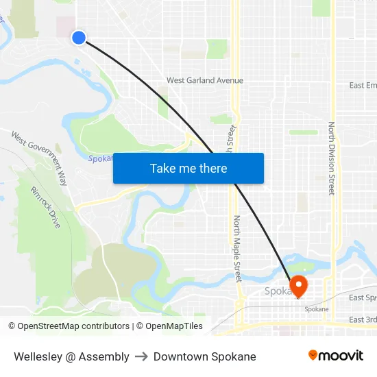 Wellesley @ Assembly to Downtown Spokane map