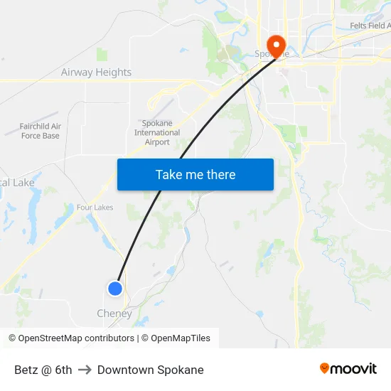 Betz @ 6th to Downtown Spokane map