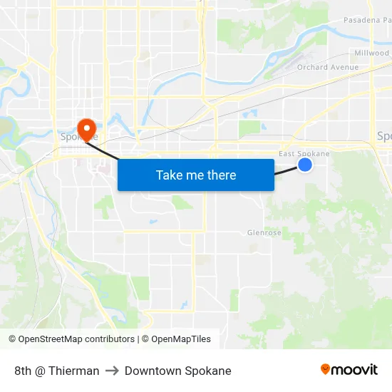 8th @ Thierman to Downtown Spokane map