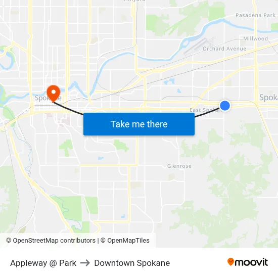 Appleway @ Park to Downtown Spokane map