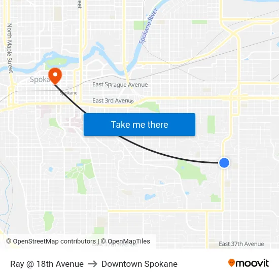 Ray @ 18th Avenue to Downtown Spokane map