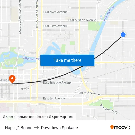 Napa @ Boone to Downtown Spokane map