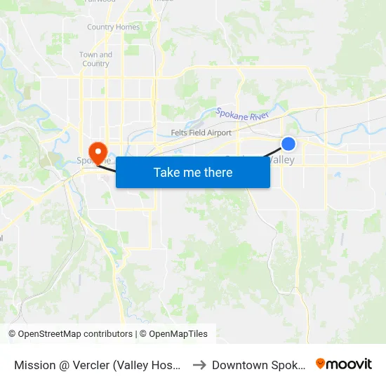 Mission @ Vercler (Valley Hospital) to Downtown Spokane map