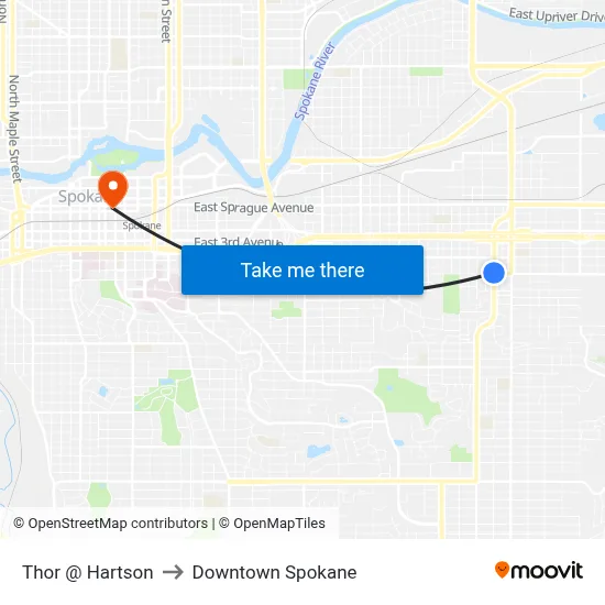 Thor @ Hartson to Downtown Spokane map