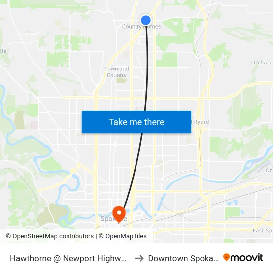 Hawthorne @ Newport Highway 2 to Downtown Spokane map