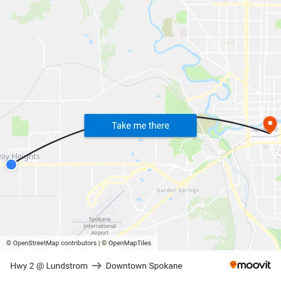 Hwy 2 @ Lundstrom to Downtown Spokane map
