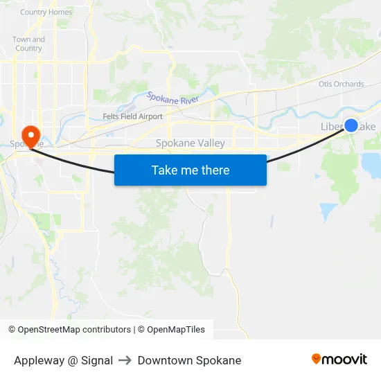Appleway @ Signal to Downtown Spokane map