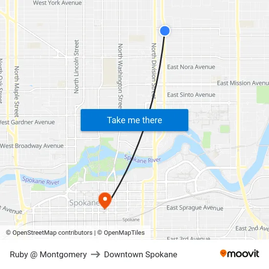 Ruby @ Montgomery to Downtown Spokane map
