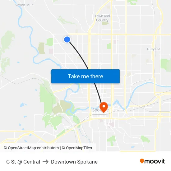 G St @ Central to Downtown Spokane map