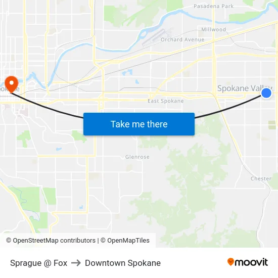 Sprague @ Fox to Downtown Spokane map