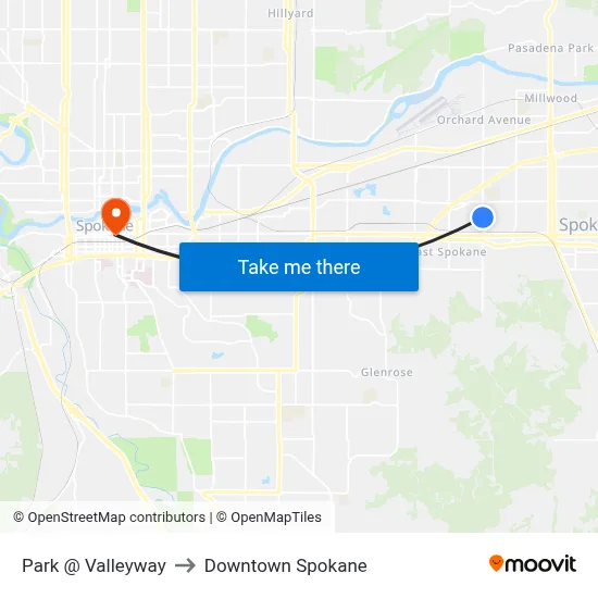 Park @ Valleyway to Downtown Spokane map