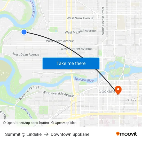 Summit @ Lindeke to Downtown Spokane map