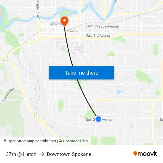 37th @ Hatch to Downtown Spokane map