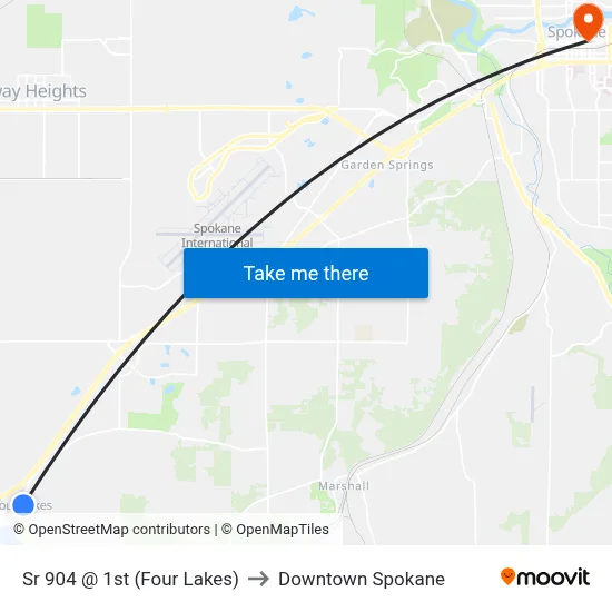 Sr 904 @ 1st (Four Lakes) to Downtown Spokane map