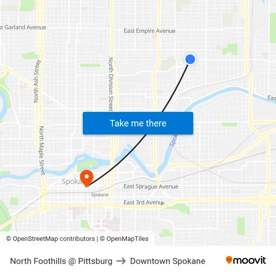 North Foothills @ Pittsburg to Downtown Spokane map