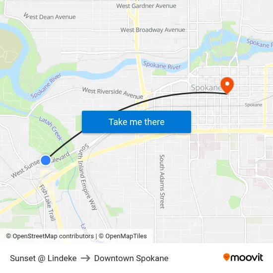 Sunset @ Lindeke to Downtown Spokane map