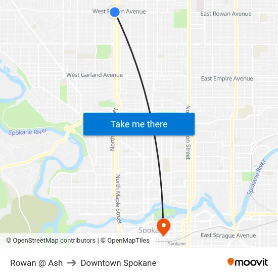 Rowan @ Ash to Downtown Spokane map