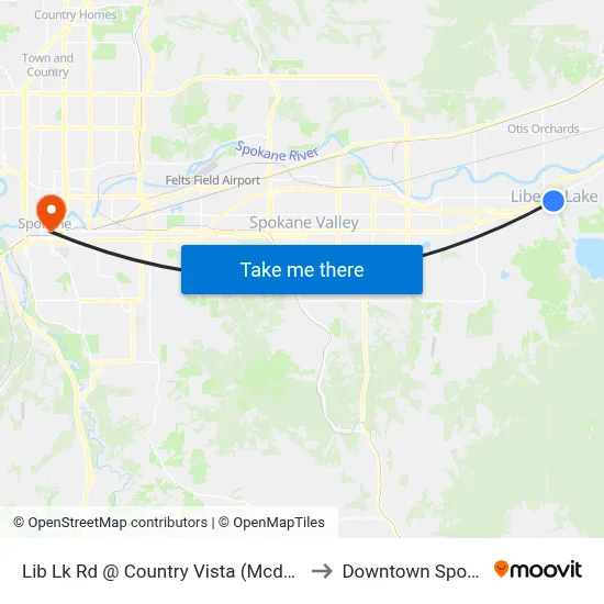 Lib Lk Rd @ Country Vista (Mcdonalds) to Downtown Spokane map