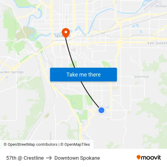 57th @ Crestline to Downtown Spokane map