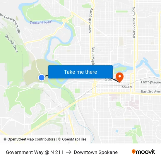 Government Way  @ N 211 to Downtown Spokane map