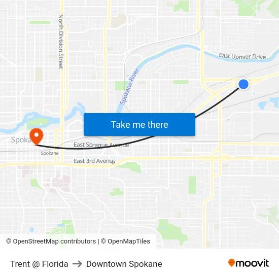 Trent @ Florida to Downtown Spokane map
