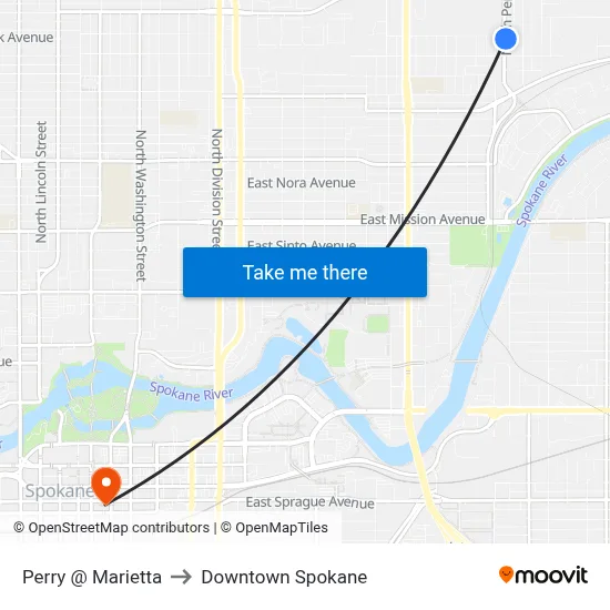 Perry @ Marietta to Downtown Spokane map