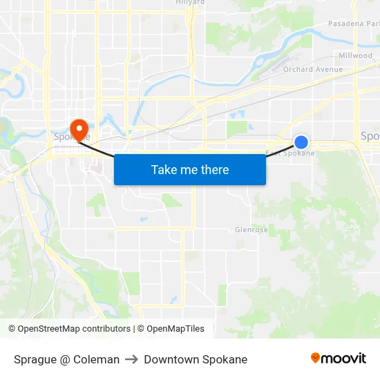 Sprague @ Coleman to Downtown Spokane map