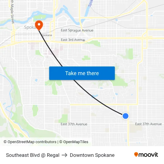 Southeast Blvd @ Regal to Downtown Spokane map