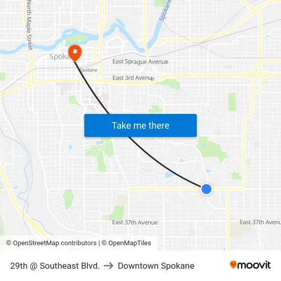 29th @ Southeast Blvd. to Downtown Spokane map