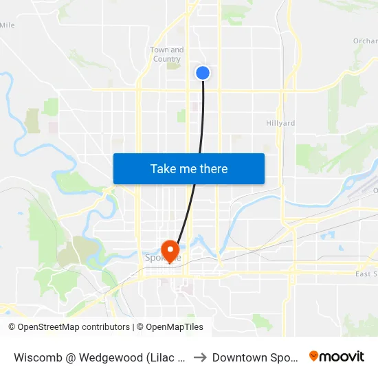 Wiscomb @ Wedgewood (Lilac Plaza) to Downtown Spokane map