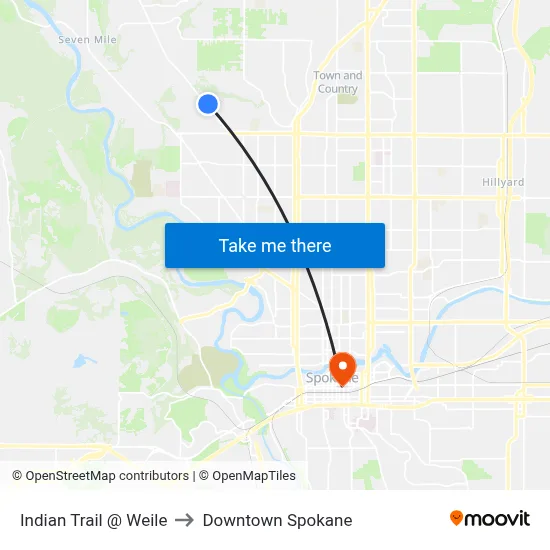 Indian Trail @ Weile to Downtown Spokane map