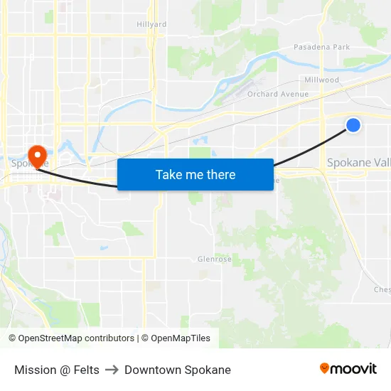 Mission @ Felts to Downtown Spokane map