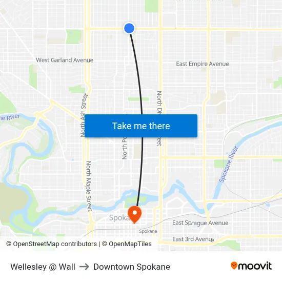 Wellesley @ Wall to Downtown Spokane map