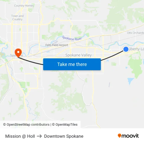 Mission @ Holl to Downtown Spokane map